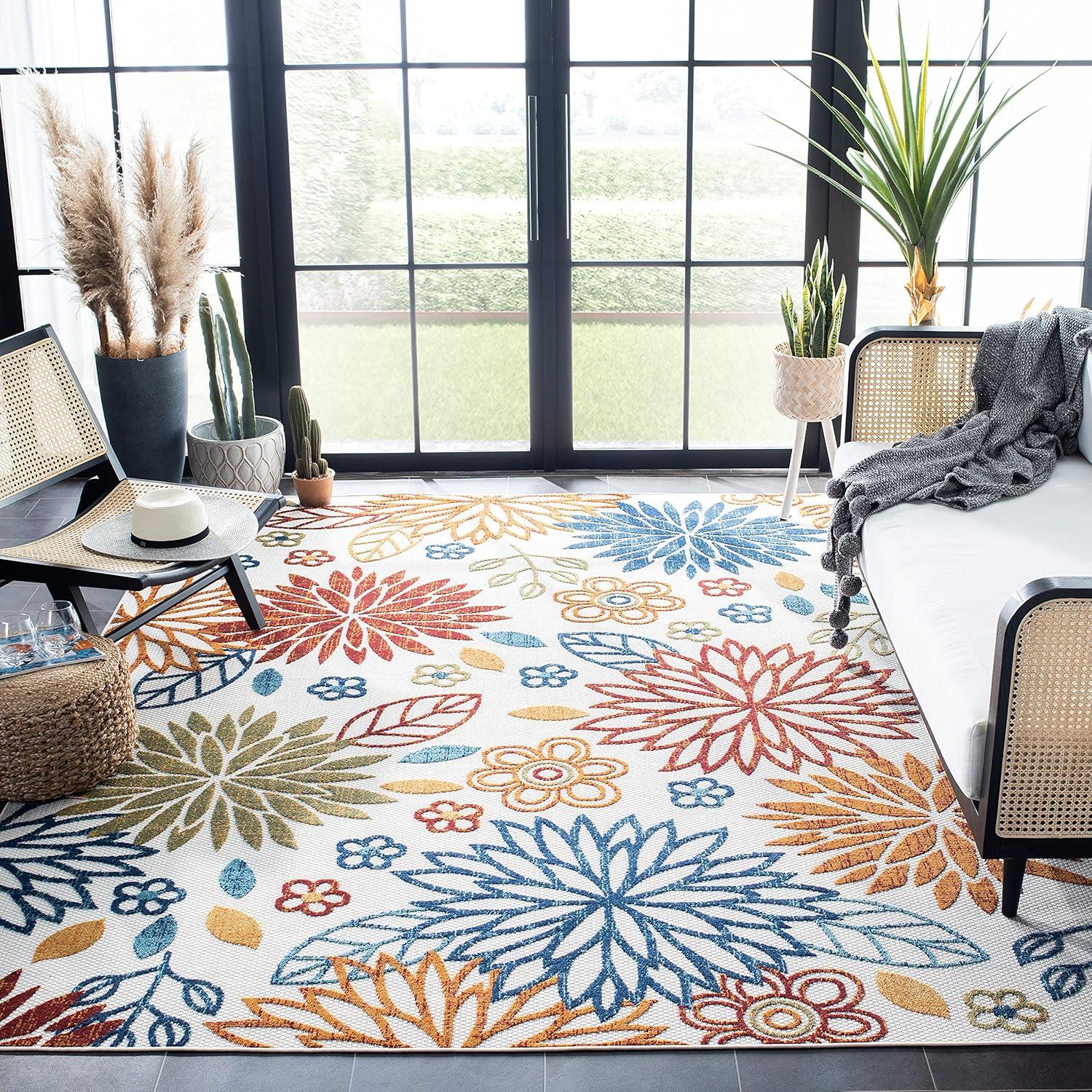 image:imageSAFAVIEH Washable Rug Outdoor Cabana Collection 67 Square Cream amp Red NonShedding amp Easy to Clean Ideal for Patio Backyard Mudroom CBN833ACremeRed