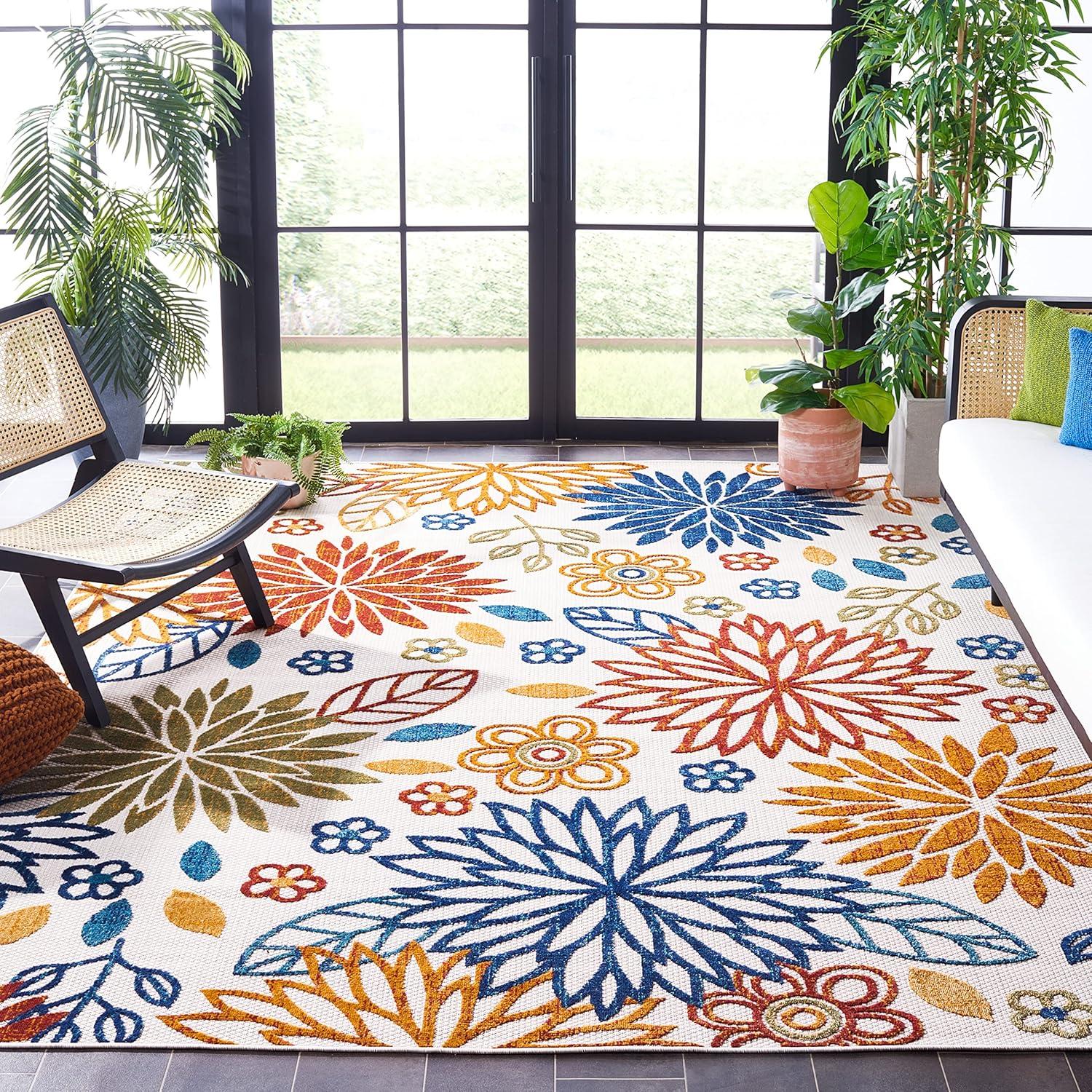 image:imageSAFAVIEH Washable Rug Outdoor Cabana Collection 67 Square Cream amp Red NonShedding amp Easy to Clean Ideal for Patio Backyard Mudroom CBN833ACremeRed