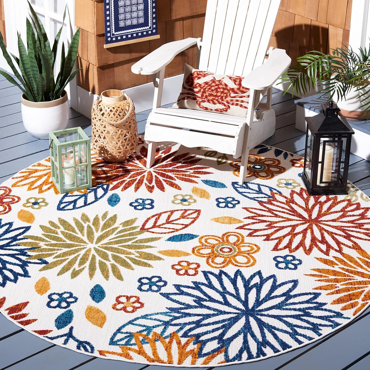 image:imageSAFAVIEH Washable Rug Outdoor Cabana Collection 67 Square Cream amp Red NonShedding amp Easy to Clean Ideal for Patio Backyard Mudroom CBN833ACremeRed