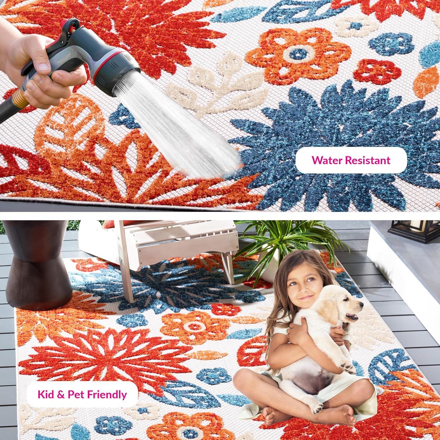 image:imageSAFAVIEH Washable Rug Outdoor Cabana Collection 67 Square Cream amp Red NonShedding amp Easy to Clean Ideal for Patio Backyard Mudroom CBN833ACremeRed