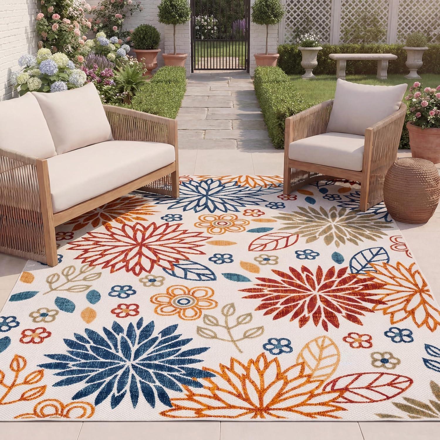 image:imageSAFAVIEH Washable Rug Outdoor Cabana Collection 67 Square Cream amp Red NonShedding amp Easy to Clean Ideal for Patio Backyard Mudroom CBN833ACremeRed