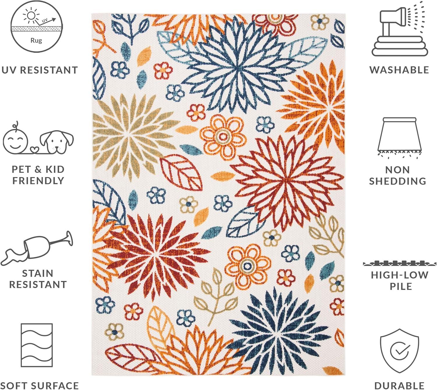 image:imageSAFAVIEH Washable Rug Outdoor Cabana Collection 67 Square Cream amp Red NonShedding amp Easy to Clean Ideal for Patio Backyard Mudroom CBN833ACremeRed