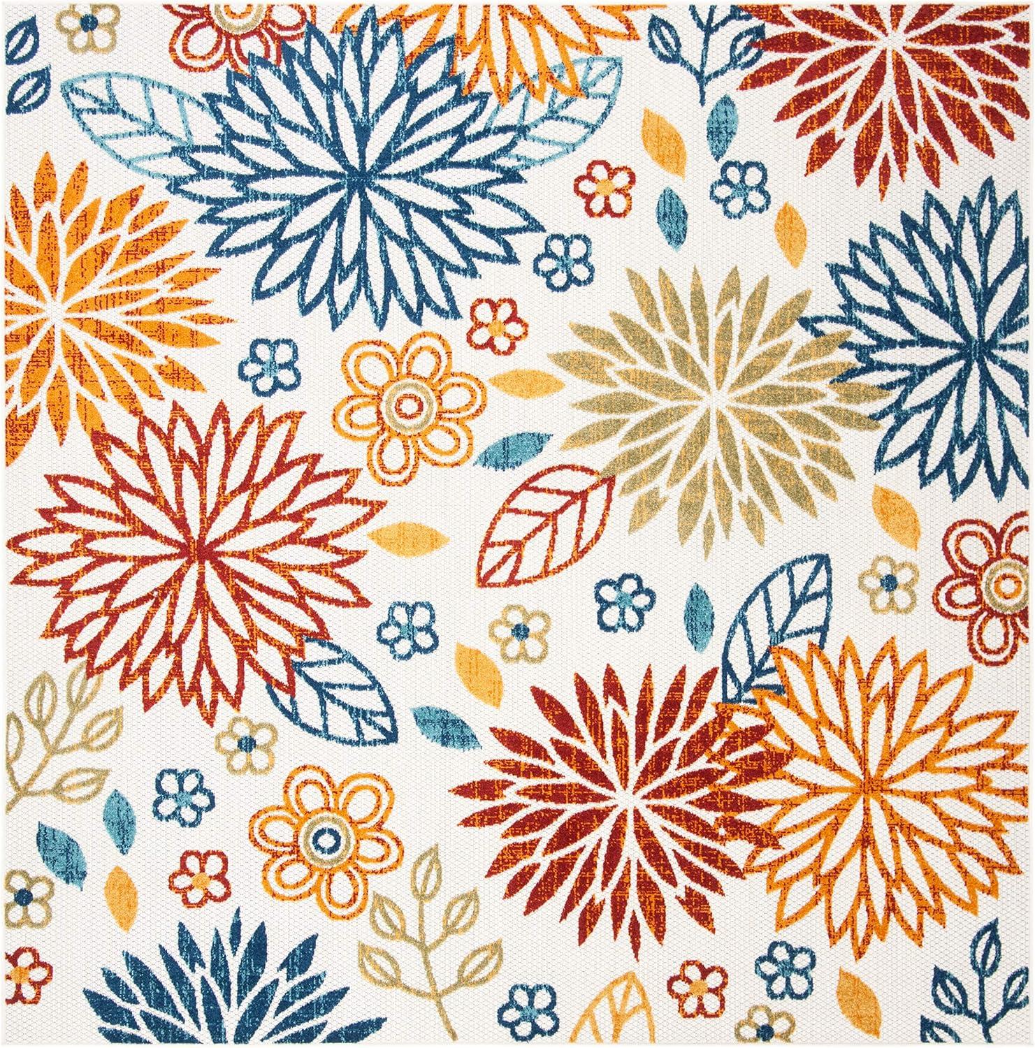 image:imageSAFAVIEH Washable Rug Outdoor Cabana Collection 67 Square Cream amp Red NonShedding amp Easy to Clean Ideal for Patio Backyard Mudroom CBN833ACremeRed