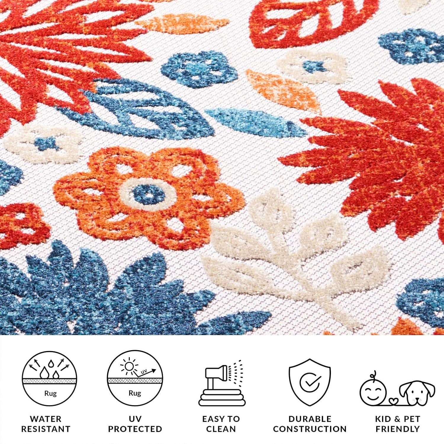 image:imageSAFAVIEH Washable Rug Outdoor Cabana Collection 67 Square Cream amp Red NonShedding amp Easy to Clean Ideal for Patio Backyard Mudroom CBN833ACremeRed
