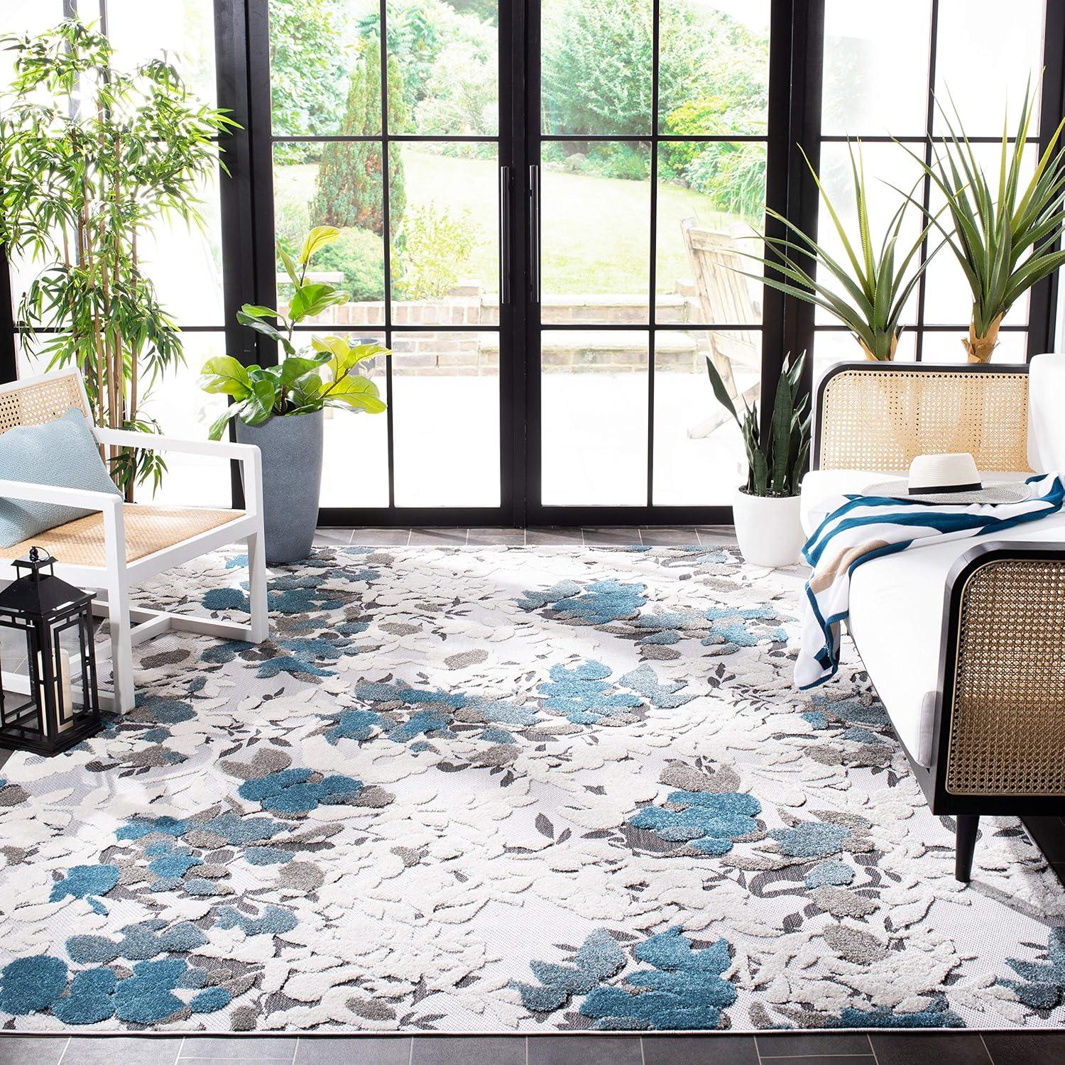 image:imageSAFAVIEH Washable Rug Outdoor Cabana Collection 8 x 10 Beige amp Blue NonShedding amp Easy to Clean Ideal for Patio Backyard Mudroom CBN674BBeigeBlue