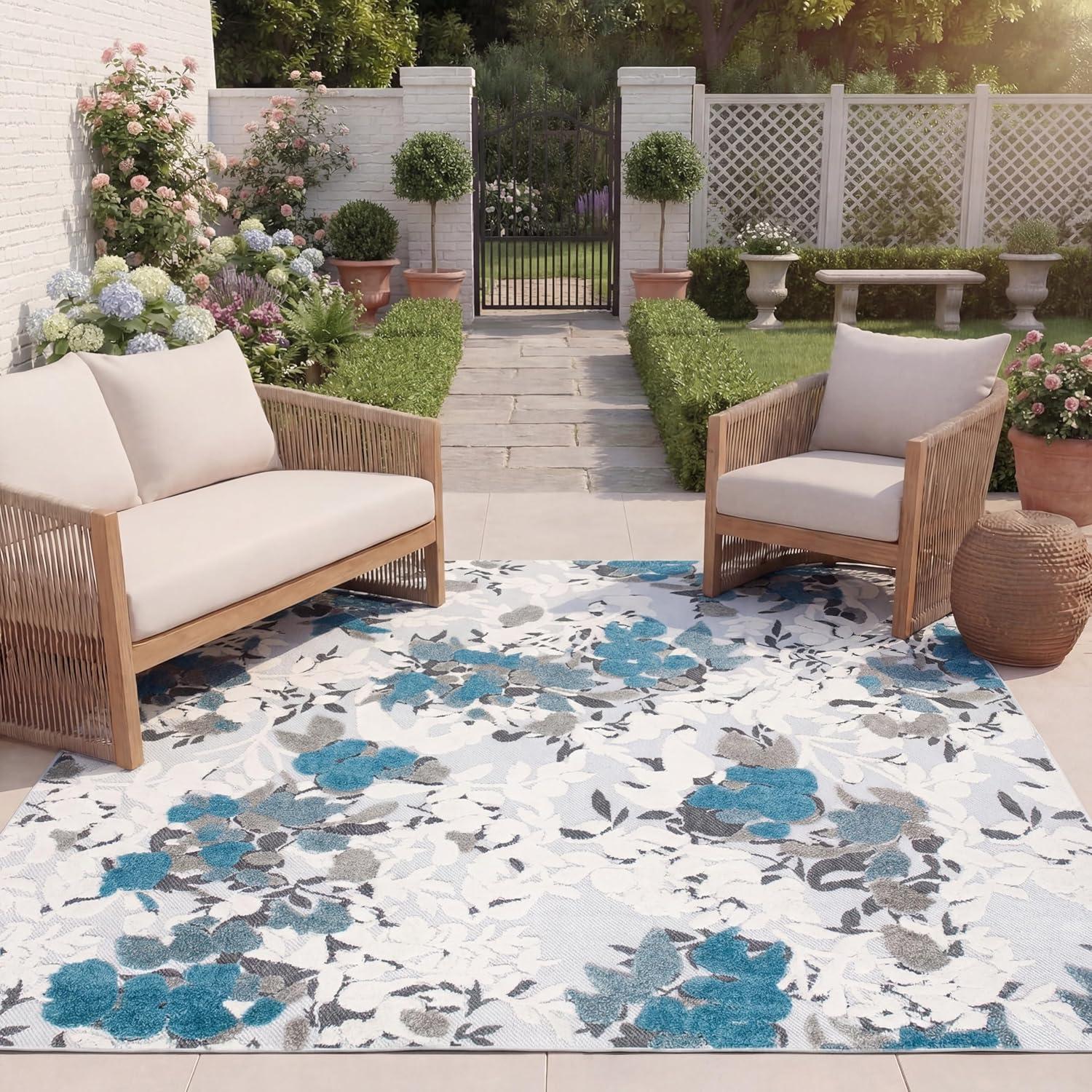 image:imageSAFAVIEH Washable Rug Outdoor Cabana Collection 8 x 10 Beige amp Blue NonShedding amp Easy to Clean Ideal for Patio Backyard Mudroom CBN674BBeigeBlue