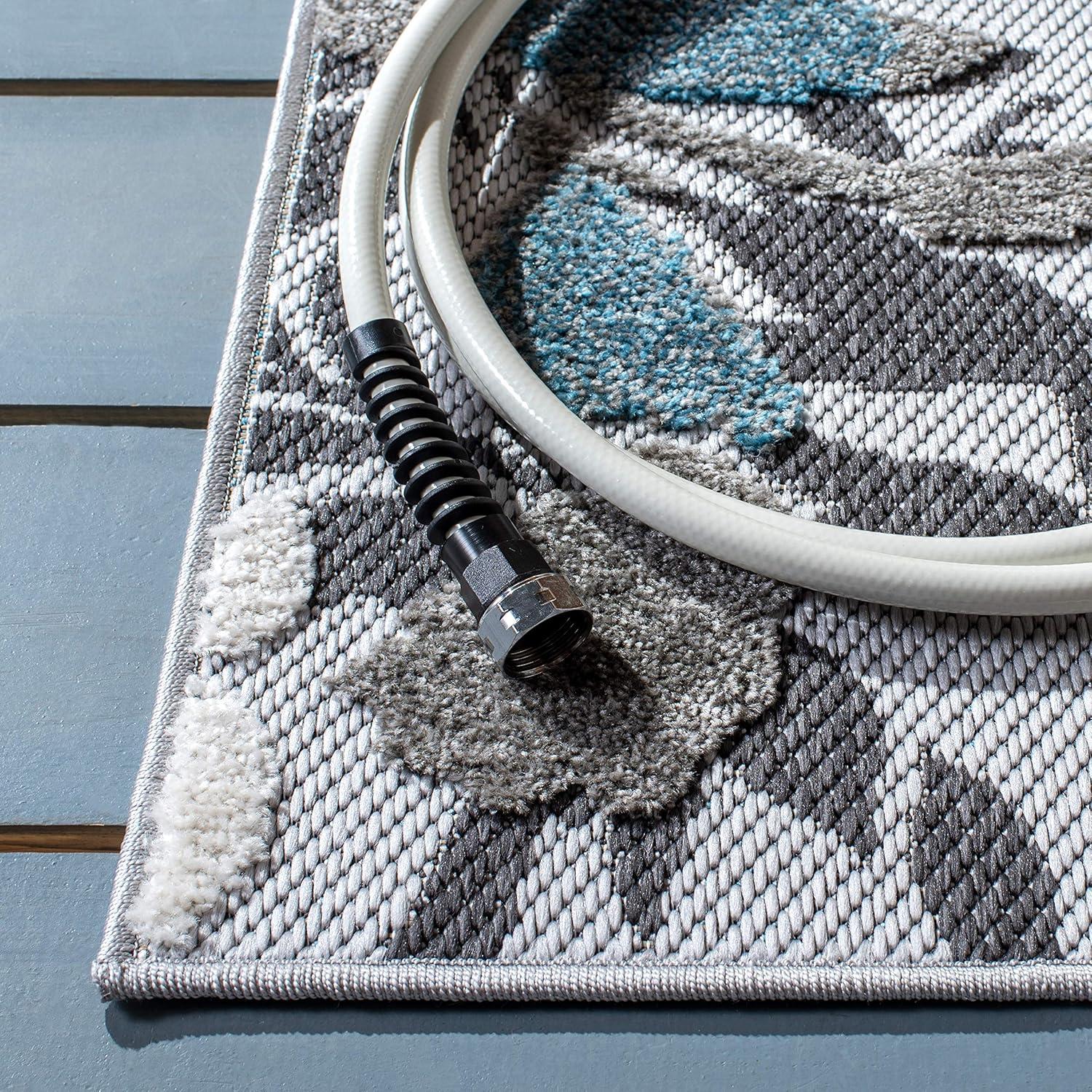 image:imageSAFAVIEH Washable Rug Outdoor Cabana Collection 8 x 10 Beige amp Blue NonShedding amp Easy to Clean Ideal for Patio Backyard Mudroom CBN674BBeigeBlue
