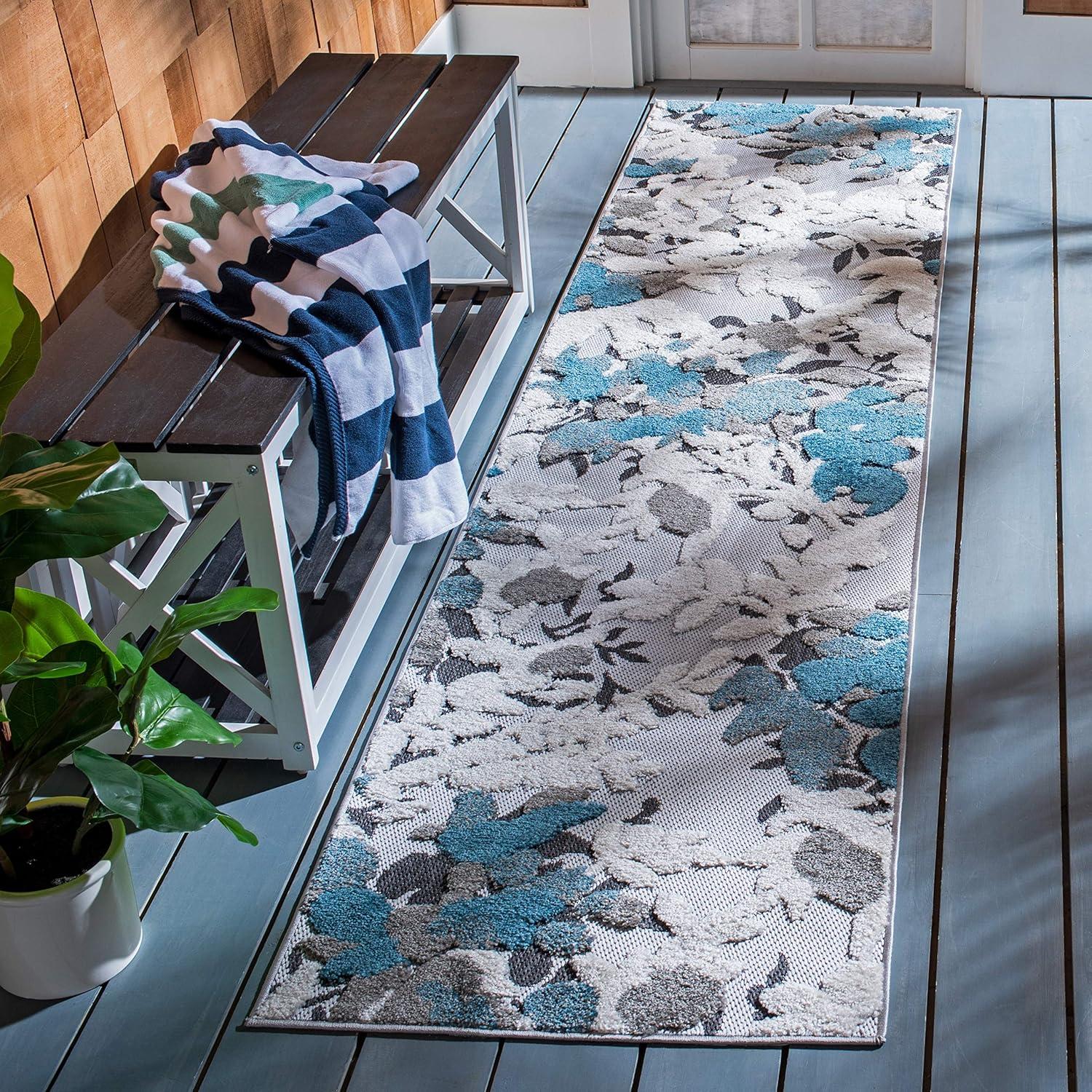 image:imageSAFAVIEH Washable Rug Outdoor Cabana Collection 8 x 10 Beige amp Blue NonShedding amp Easy to Clean Ideal for Patio Backyard Mudroom CBN674BBeigeBlue