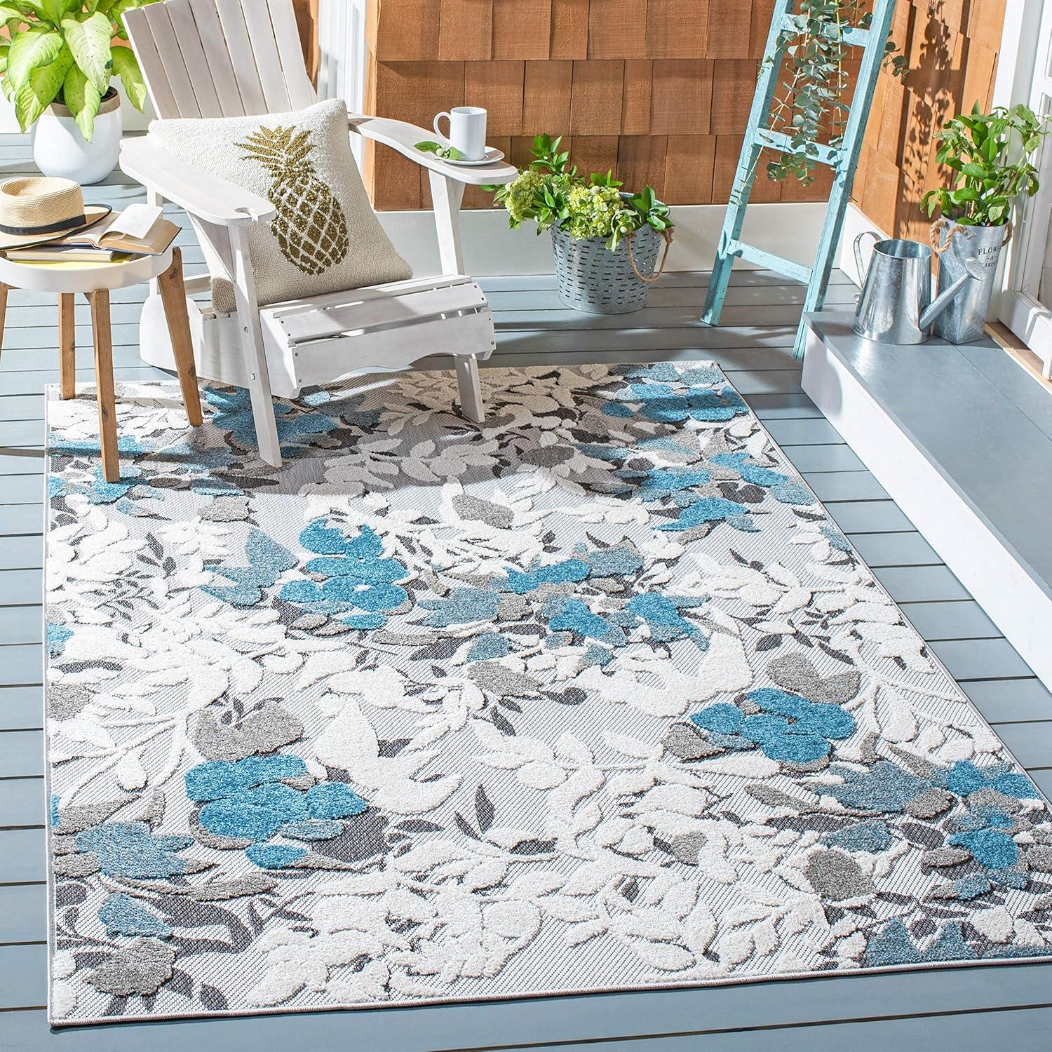 image:imageSAFAVIEH Washable Rug Outdoor Cabana Collection 8 x 10 Beige amp Blue NonShedding amp Easy to Clean Ideal for Patio Backyard Mudroom CBN674BBeigeBlue
