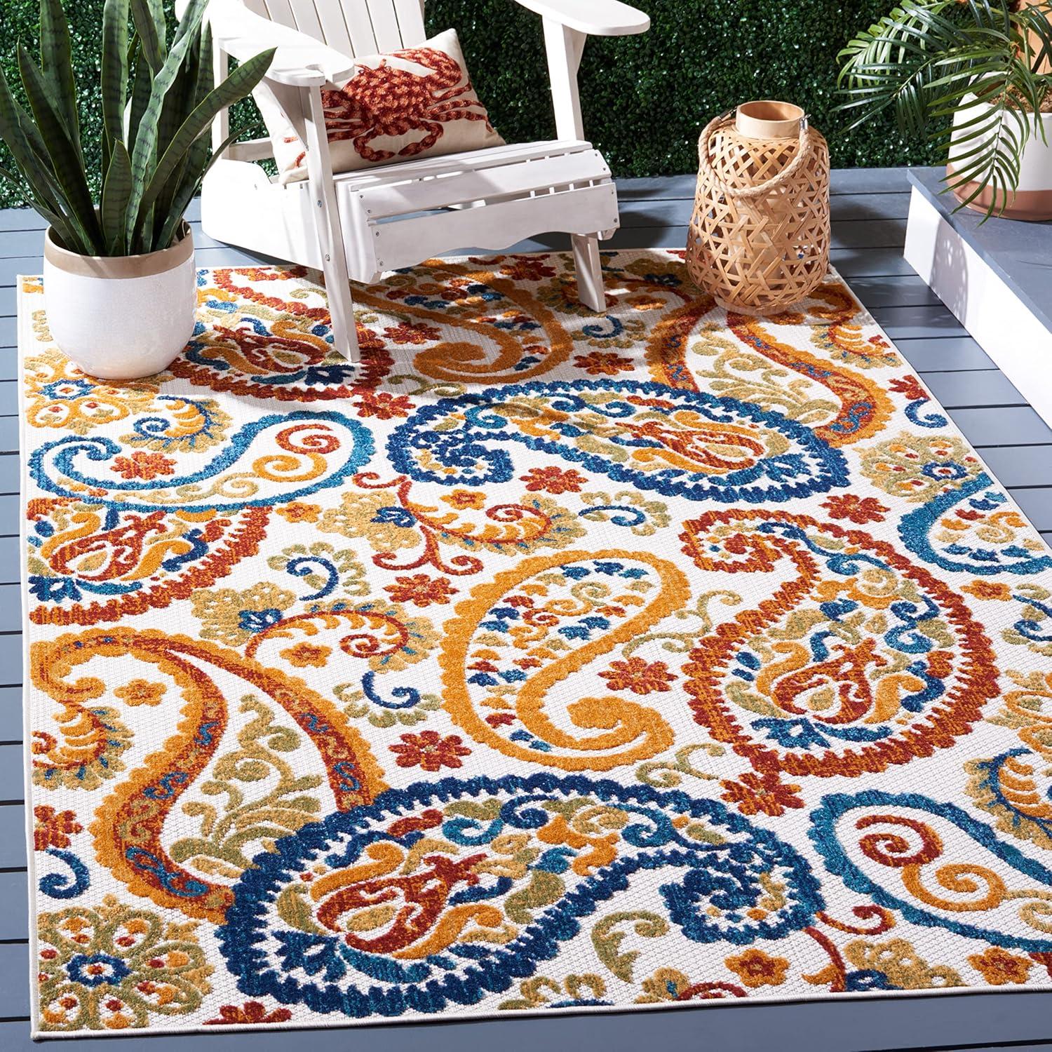 image:imageSAFAVIEH Washable Rug Outdoor Cabana Collection 8 x 10 Cream amp Navy NonShedding amp Easy to Clean Ideal for Patio Backyard Mudroom CBN887ACreamNavy