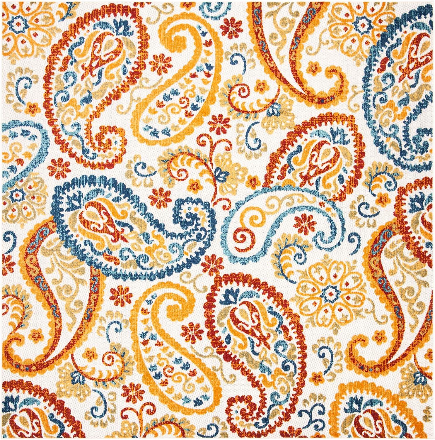 image:imageSAFAVIEH Washable Rug Outdoor Cabana Collection 8 x 10 Cream amp Navy NonShedding amp Easy to Clean Ideal for Patio Backyard Mudroom CBN887ACreamNavy