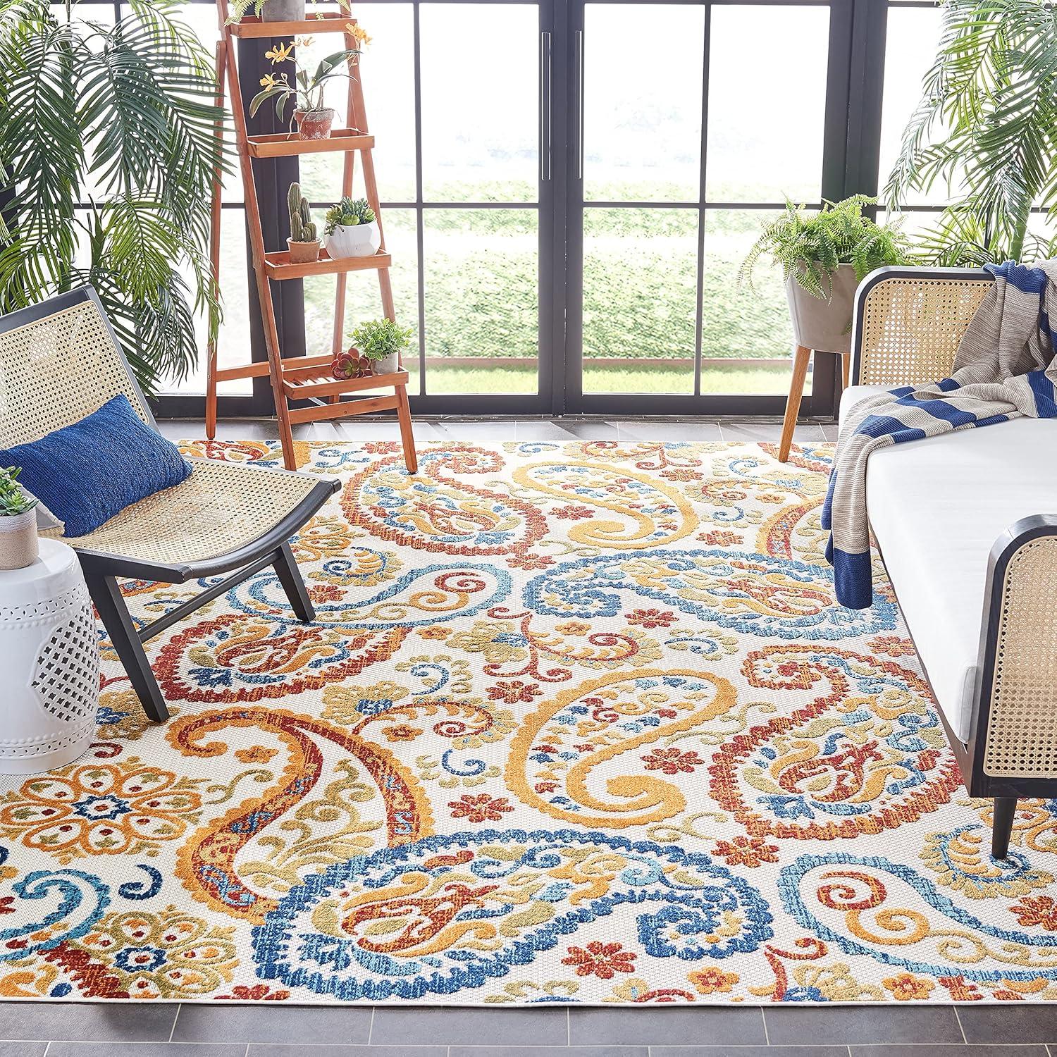 image:imageSAFAVIEH Washable Rug Outdoor Cabana Collection 8 x 10 Cream amp Navy NonShedding amp Easy to Clean Ideal for Patio Backyard Mudroom CBN887ACreamNavy