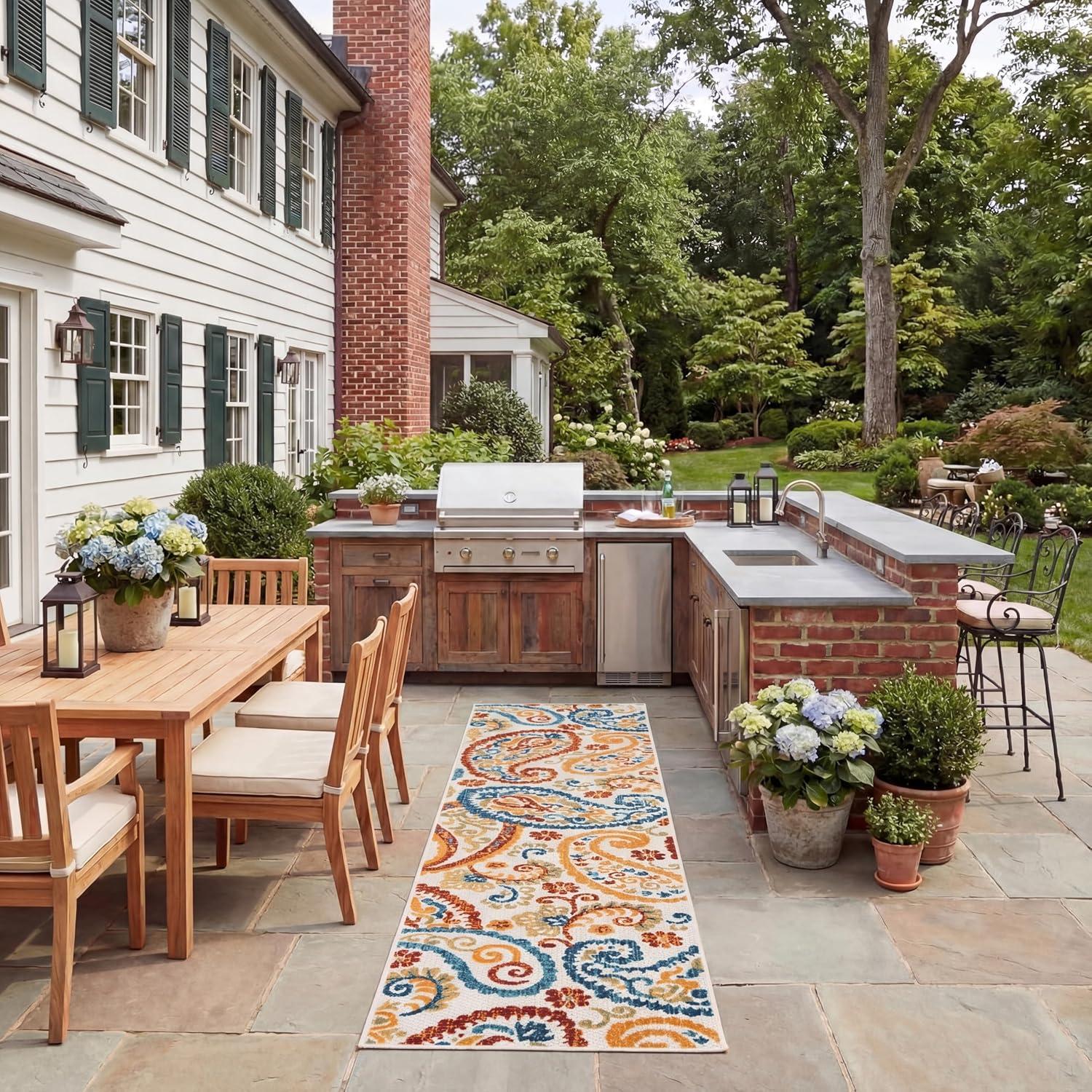 image:imageSAFAVIEH Washable Rug Outdoor Cabana Collection 8 x 10 Cream amp Navy NonShedding amp Easy to Clean Ideal for Patio Backyard Mudroom CBN887ACreamNavy
