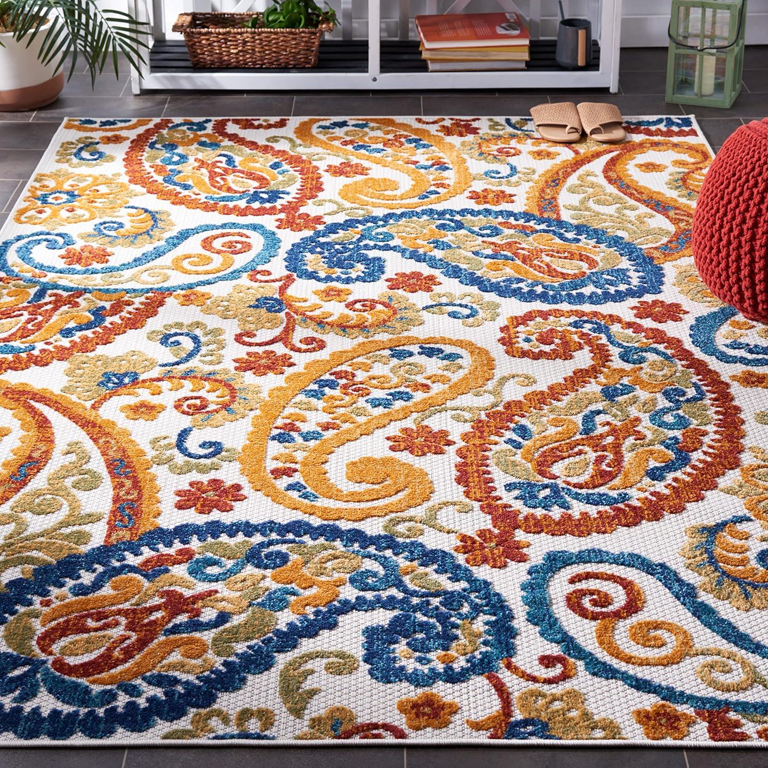 image:imageSAFAVIEH Washable Rug Outdoor Cabana Collection 8 x 10 Cream amp Navy NonShedding amp Easy to Clean Ideal for Patio Backyard Mudroom CBN887ACreamNavy