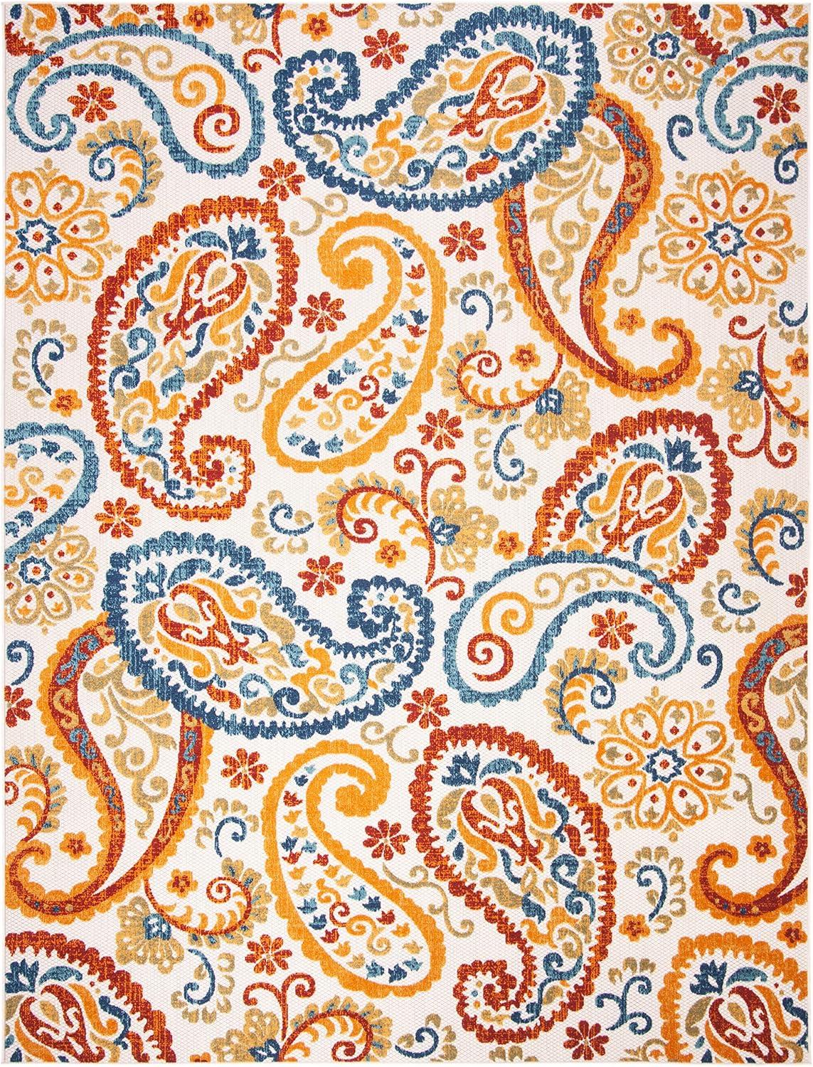 image:imageSAFAVIEH Washable Rug Outdoor Cabana Collection 8 x 10 Cream amp Navy NonShedding amp Easy to Clean Ideal for Patio Backyard Mudroom CBN887ACreamNavy