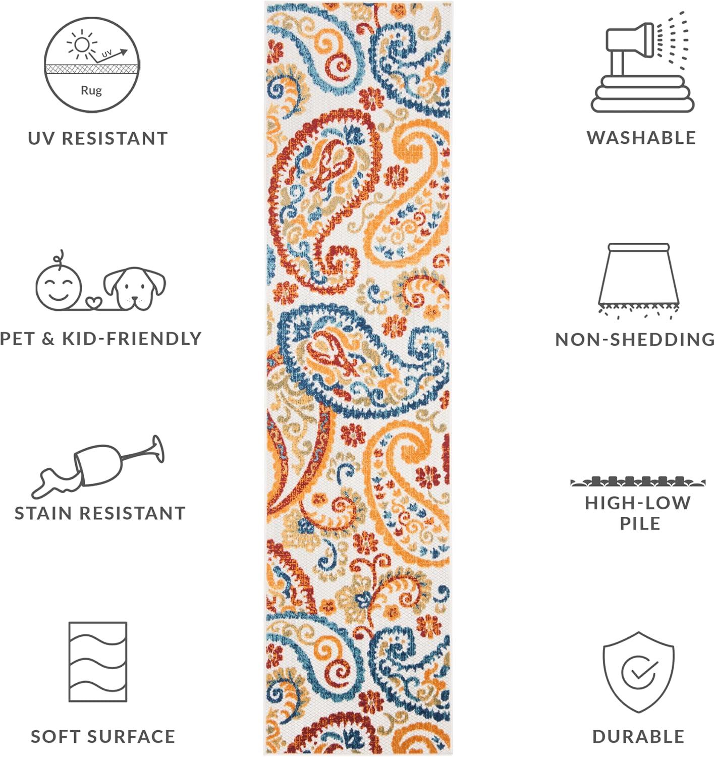 image:imageSAFAVIEH Washable Rug Outdoor Cabana Collection 8 x 10 Cream amp Navy NonShedding amp Easy to Clean Ideal for Patio Backyard Mudroom CBN887ACreamNavy