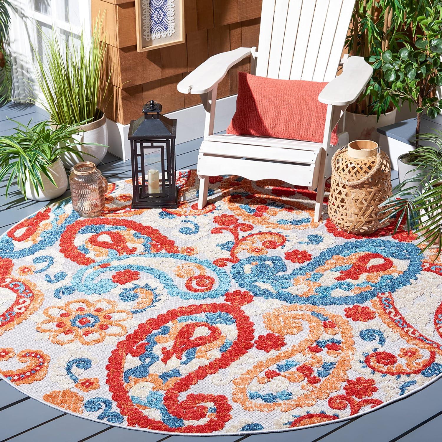 image:imageSAFAVIEH Washable Rug Outdoor Cabana Collection 8 x 10 Cream amp Navy NonShedding amp Easy to Clean Ideal for Patio Backyard Mudroom CBN887ACreamNavy