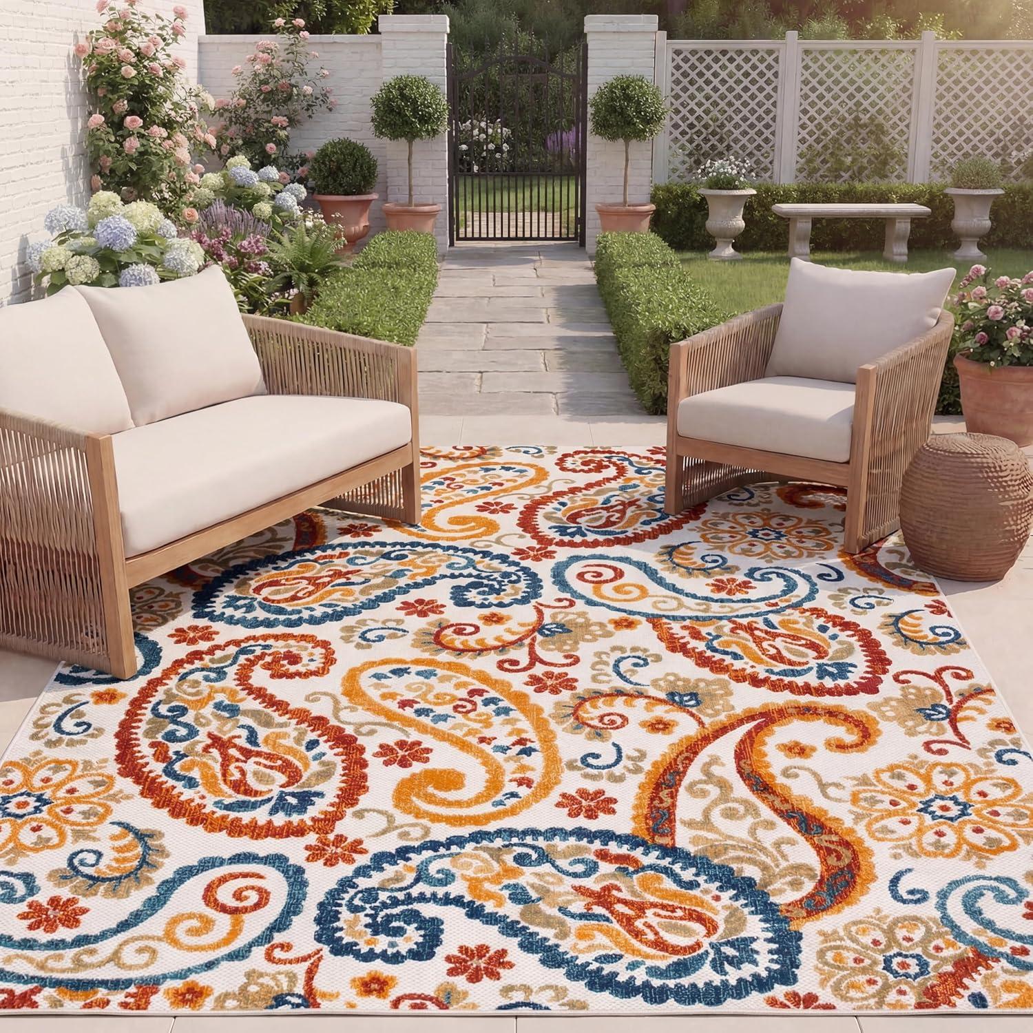 image:imageSAFAVIEH Washable Rug Outdoor Cabana Collection 8 x 10 Cream amp Navy NonShedding amp Easy to Clean Ideal for Patio Backyard Mudroom CBN887ACreamNavy
