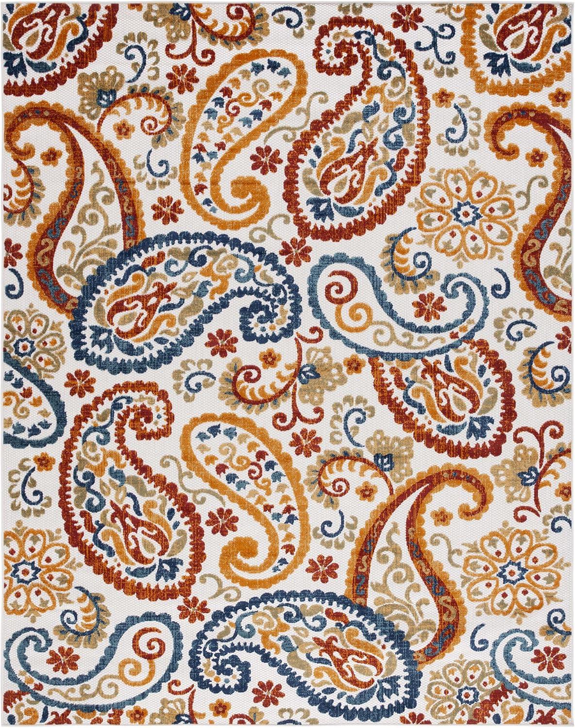 image:imageSAFAVIEH Washable Rug Outdoor Cabana Collection 8 x 10 Cream amp Navy NonShedding amp Easy to Clean Ideal for Patio Backyard Mudroom CBN887ACreamNavy