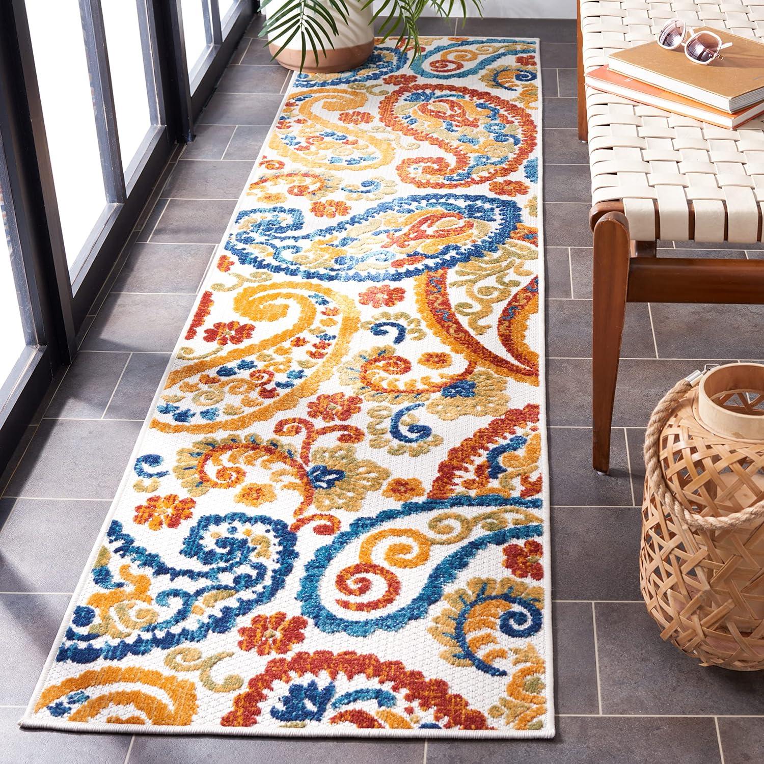 image:imageSAFAVIEH Washable Rug Outdoor Cabana Collection 8 x 10 Cream amp Navy NonShedding amp Easy to Clean Ideal for Patio Backyard Mudroom CBN887ACreamNavy