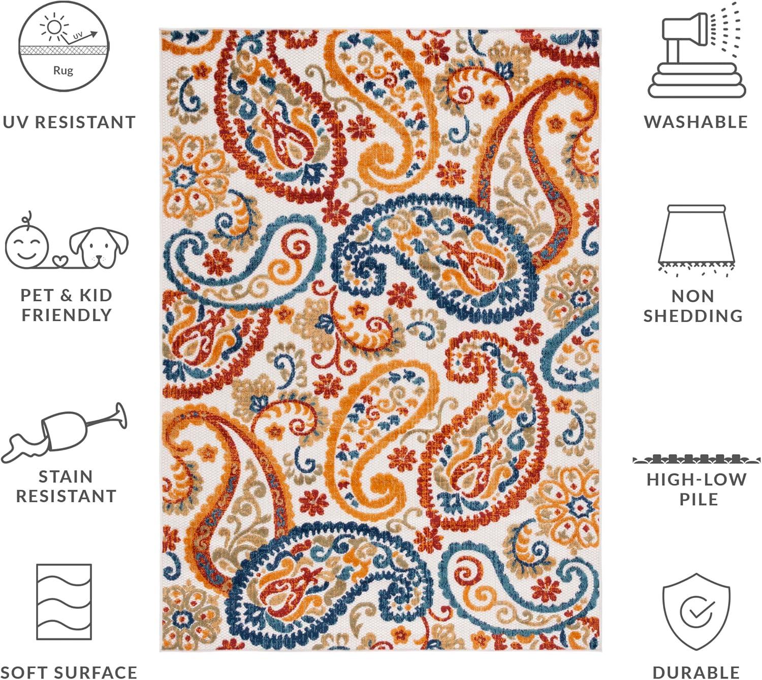 image:imageSAFAVIEH Washable Rug Outdoor Cabana Collection 8 x 10 Cream amp Navy NonShedding amp Easy to Clean Ideal for Patio Backyard Mudroom CBN887ACreamNavy