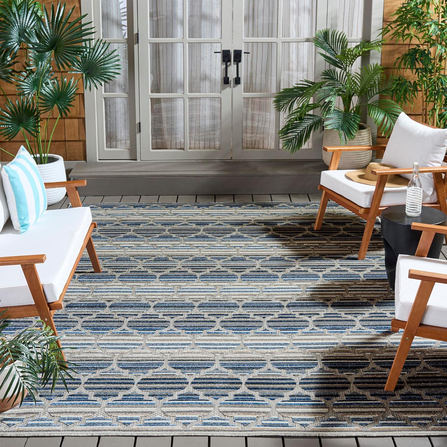 image:imageSAFAVIEH Washable Rug Outdoor Cabana Collection 8 x 10 Grey amp Ivory NonShedding amp Easy to Clean Ideal for Patio Backyard Mudroom CBN333FBlueGrey
