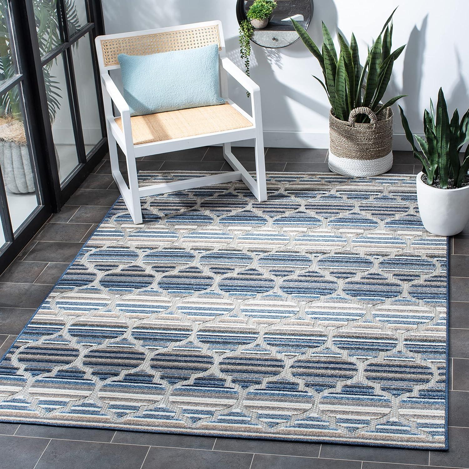 image:imageSAFAVIEH Washable Rug Outdoor Cabana Collection 8 x 10 Grey amp Ivory NonShedding amp Easy to Clean Ideal for Patio Backyard Mudroom CBN333FBlueGrey
