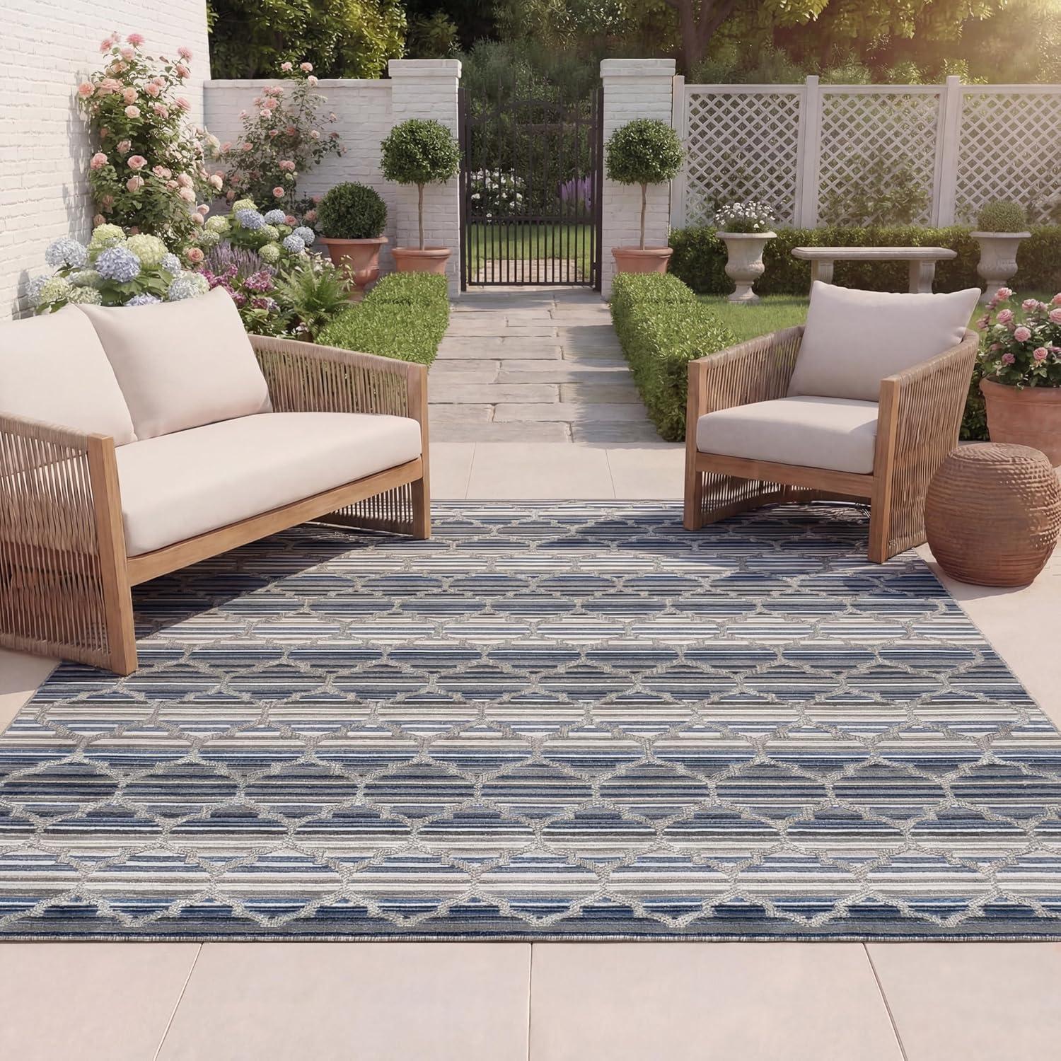 image:imageSAFAVIEH Washable Rug Outdoor Cabana Collection 8 x 10 Grey amp Ivory NonShedding amp Easy to Clean Ideal for Patio Backyard Mudroom CBN333FBlueGrey