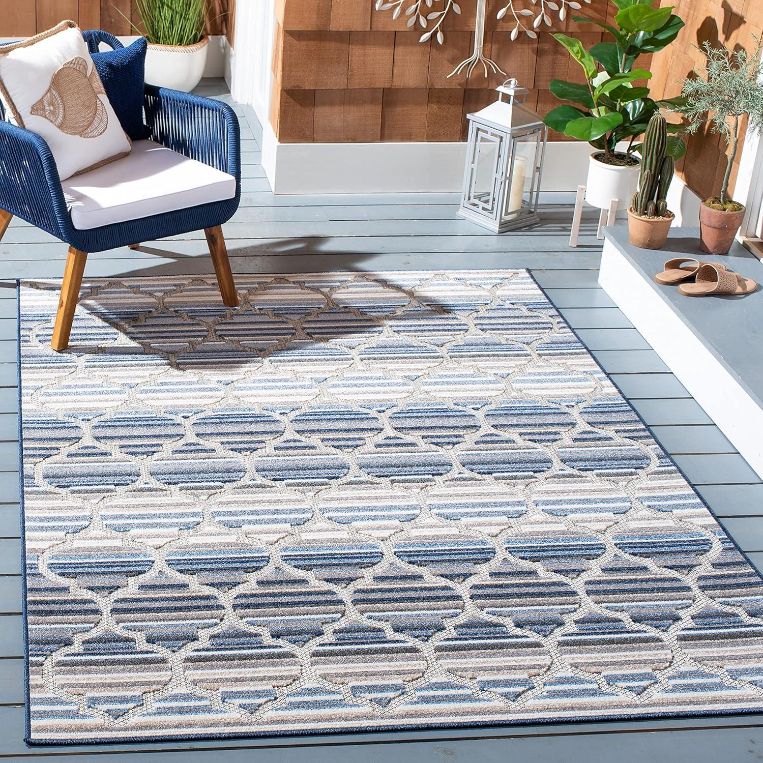 image:imageSAFAVIEH Washable Rug Outdoor Cabana Collection 8 x 10 Grey amp Ivory NonShedding amp Easy to Clean Ideal for Patio Backyard Mudroom CBN333FBlueGrey