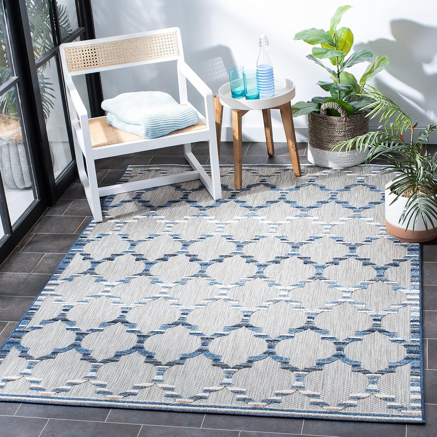 image:imageSAFAVIEH Washable Rug Outdoor Cabana Collection 8 x 10 Grey amp Ivory NonShedding amp Easy to Clean Ideal for Patio Backyard Mudroom CBN333FGreyBlue
