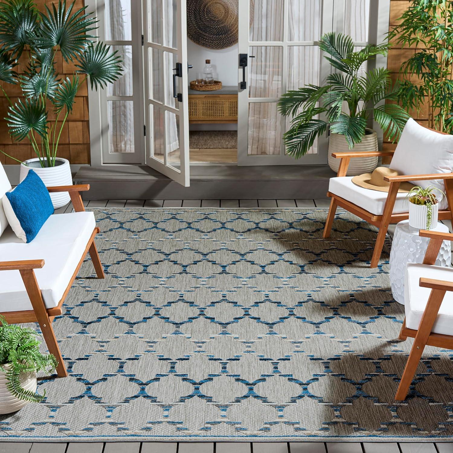image:imageSAFAVIEH Washable Rug Outdoor Cabana Collection 8 x 10 Grey amp Ivory NonShedding amp Easy to Clean Ideal for Patio Backyard Mudroom CBN333FGreyBlue