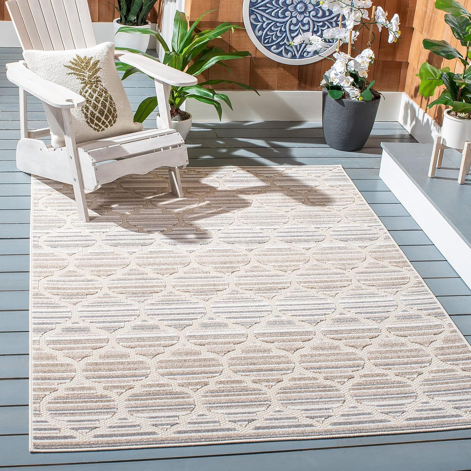 image:imageSAFAVIEH Washable Rug Outdoor Cabana Collection 8 x 10 Grey amp Ivory NonShedding amp Easy to Clean Ideal for Patio Backyard Mudroom CBN333FGreyIvory