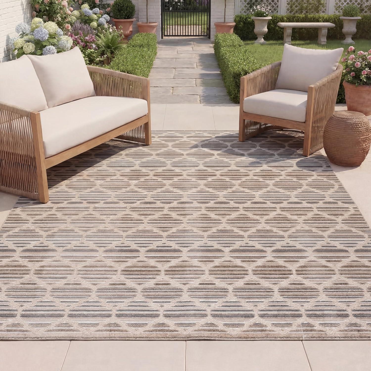 image:imageSAFAVIEH Washable Rug Outdoor Cabana Collection 8 x 10 Grey amp Ivory NonShedding amp Easy to Clean Ideal for Patio Backyard Mudroom CBN333FGreyIvory