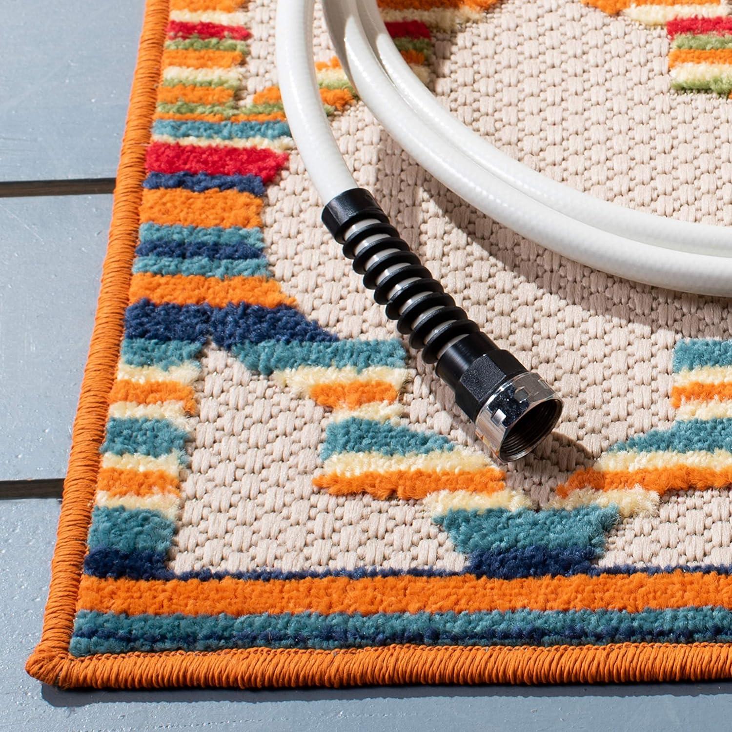 image:imageSAFAVIEH Washable Rug Outdoor Cabana Collection 8 x 10 Grey amp Ivory NonShedding amp Easy to Clean Ideal for Patio Backyard Mudroom CBN333FIvoryOrange