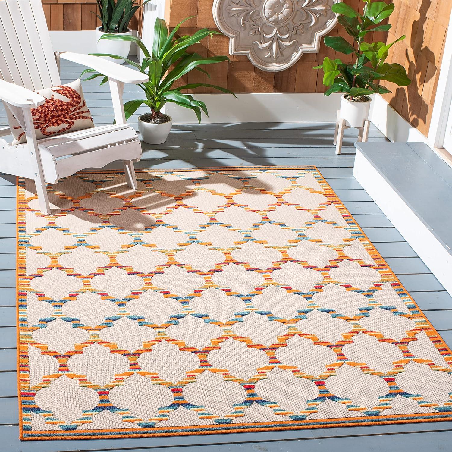 image:imageSAFAVIEH Washable Rug Outdoor Cabana Collection 8 x 10 Grey amp Ivory NonShedding amp Easy to Clean Ideal for Patio Backyard Mudroom CBN333FIvoryOrange