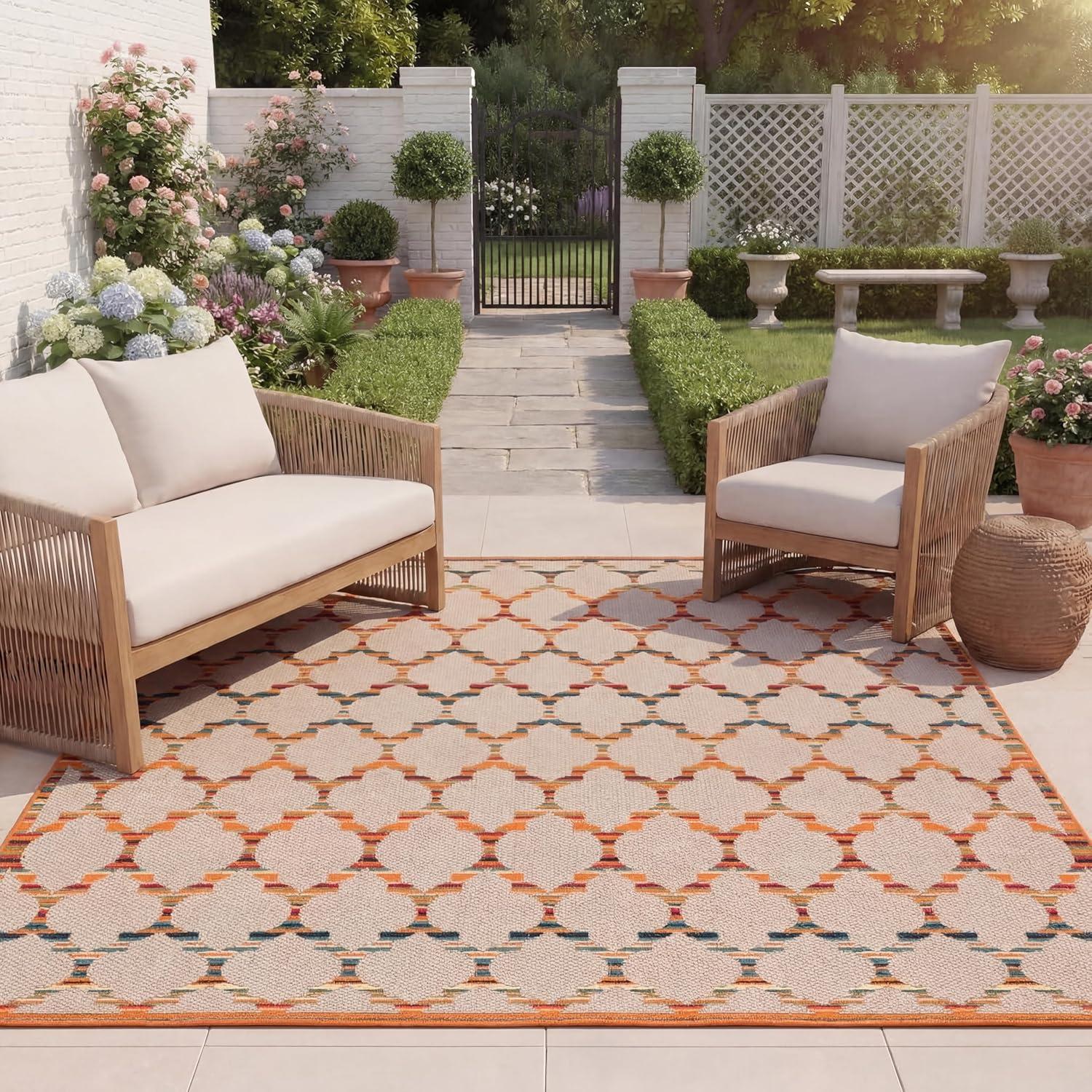 image:imageSAFAVIEH Washable Rug Outdoor Cabana Collection 8 x 10 Grey amp Ivory NonShedding amp Easy to Clean Ideal for Patio Backyard Mudroom CBN333FIvoryOrange