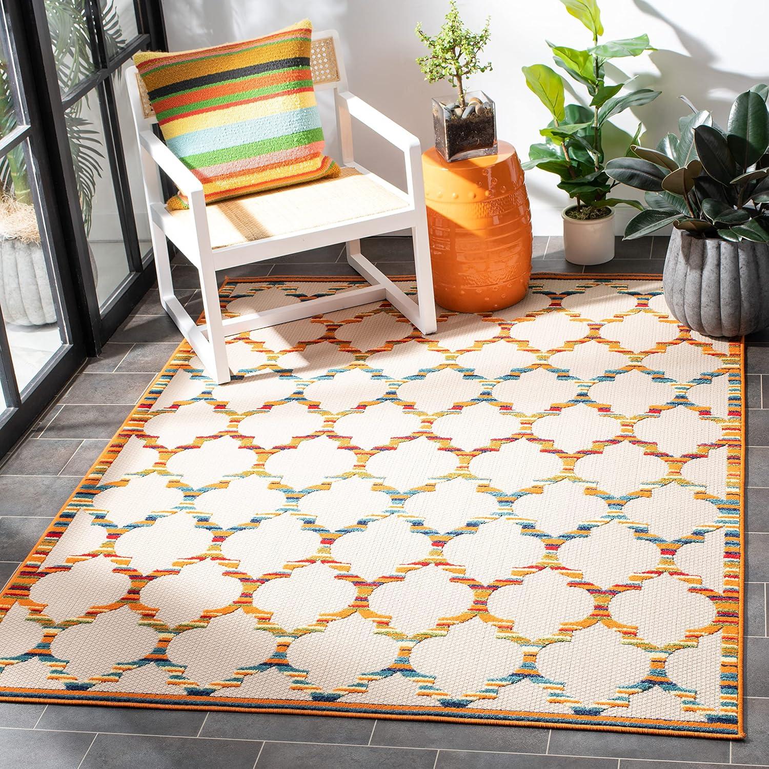 image:imageSAFAVIEH Washable Rug Outdoor Cabana Collection 8 x 10 Grey amp Ivory NonShedding amp Easy to Clean Ideal for Patio Backyard Mudroom CBN333FIvoryOrange