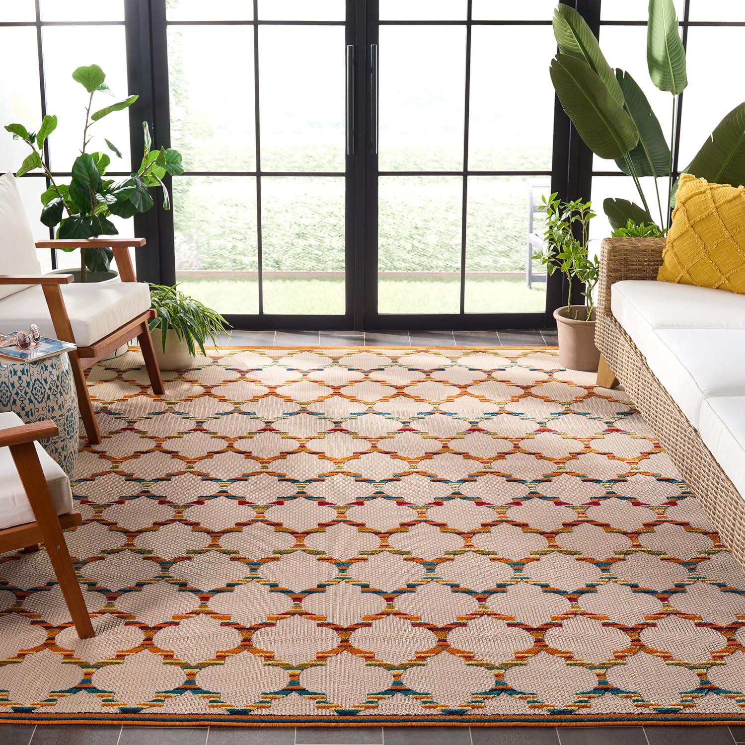 image:imageSAFAVIEH Washable Rug Outdoor Cabana Collection 8 x 10 Grey amp Ivory NonShedding amp Easy to Clean Ideal for Patio Backyard Mudroom CBN333FIvoryOrange