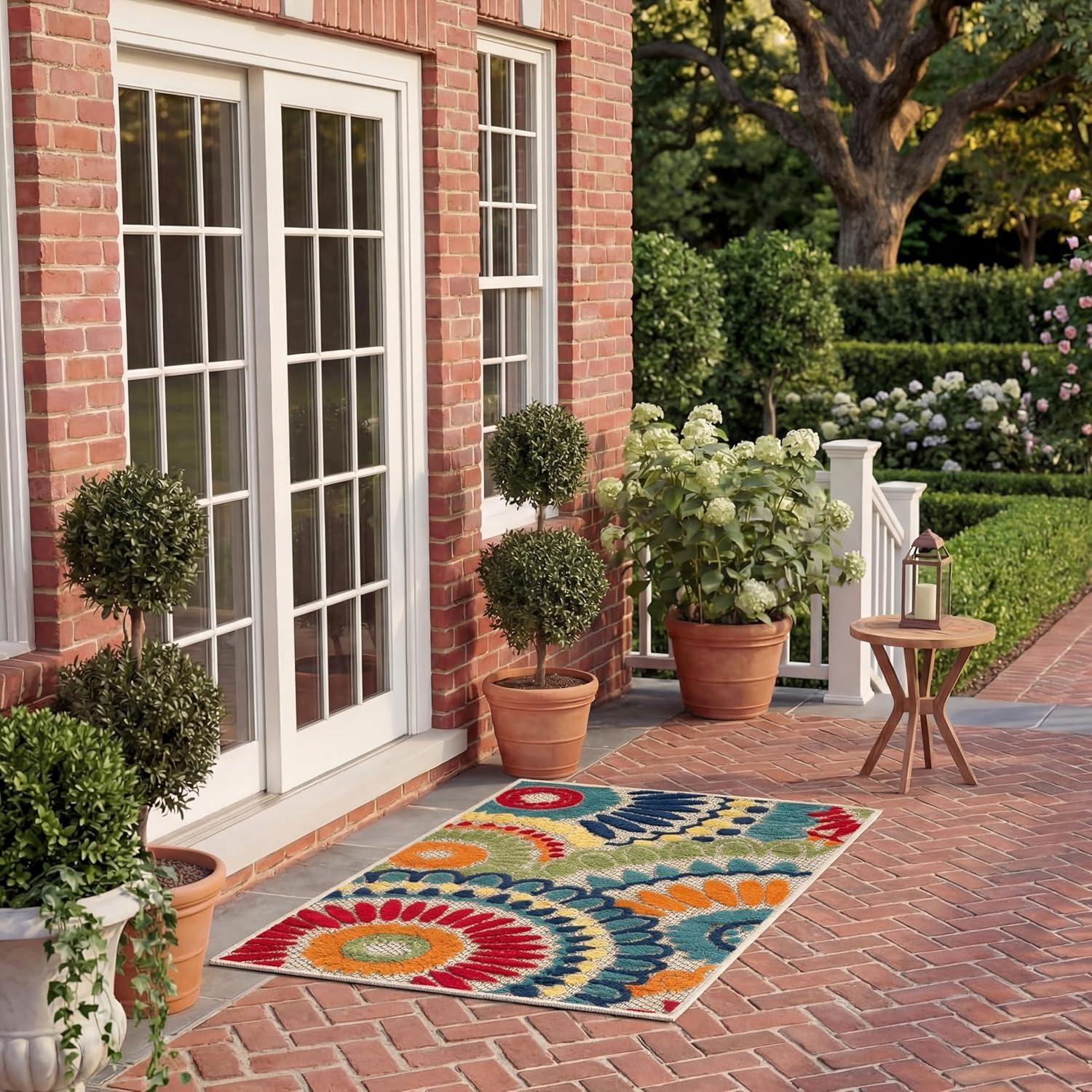image:imageSAFAVIEH Washable Rug Outdoor Cabana Collection 8 x 10 Grey amp Ivory NonShedding amp Easy to Clean Ideal for Patio Backyard Mudroom CBN382FBlueIvory