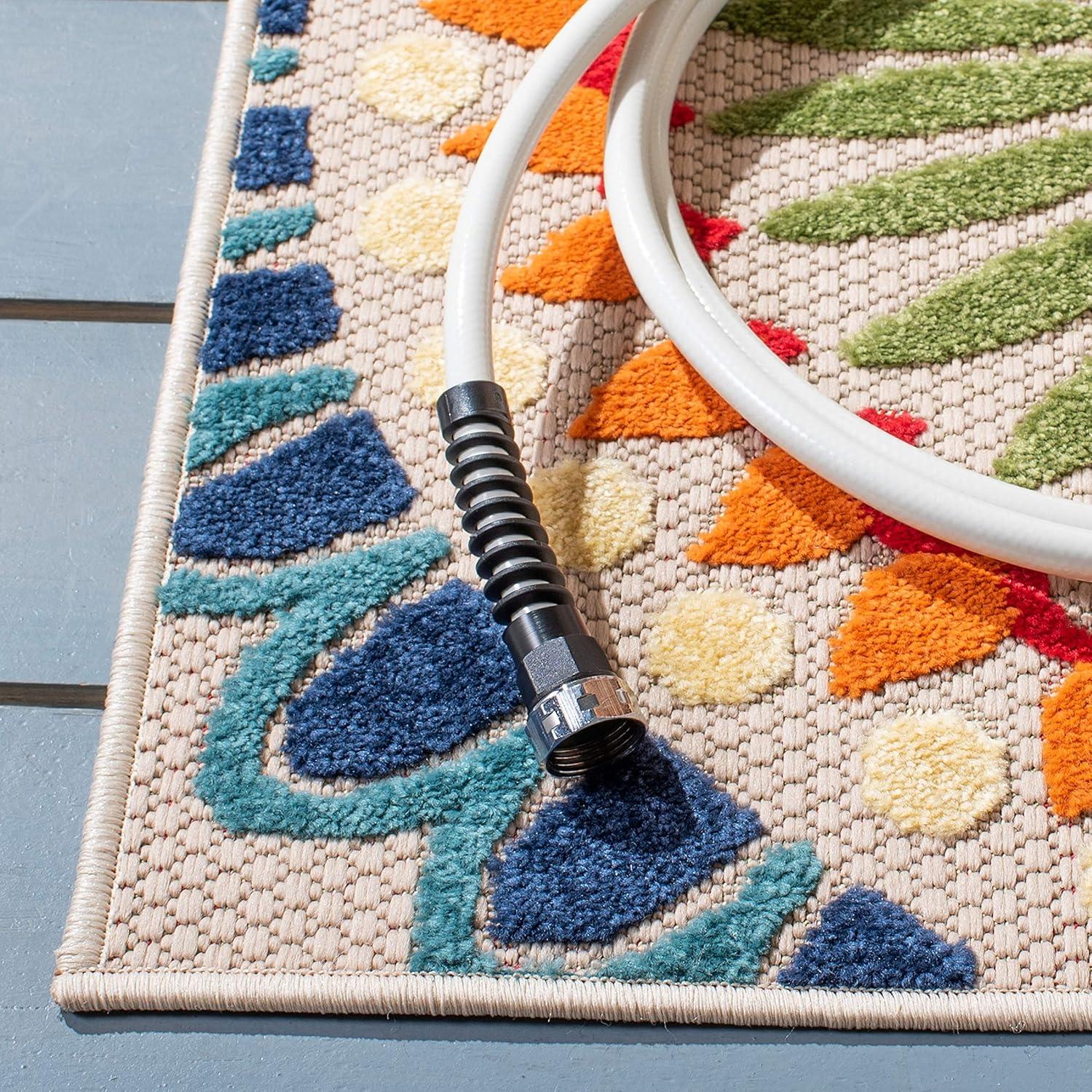 image:imageSAFAVIEH Washable Rug Outdoor Cabana Collection 8 x 10 Grey amp Ivory NonShedding amp Easy to Clean Ideal for Patio Backyard Mudroom CBN382FBlueIvory