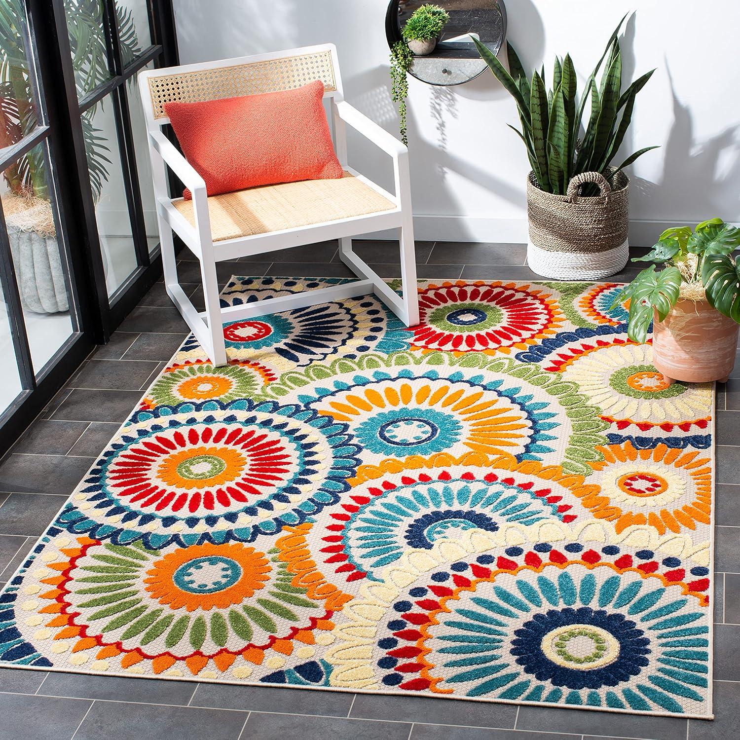 image:imageSAFAVIEH Washable Rug Outdoor Cabana Collection 8 x 10 Grey amp Ivory NonShedding amp Easy to Clean Ideal for Patio Backyard Mudroom CBN382FBlueIvory