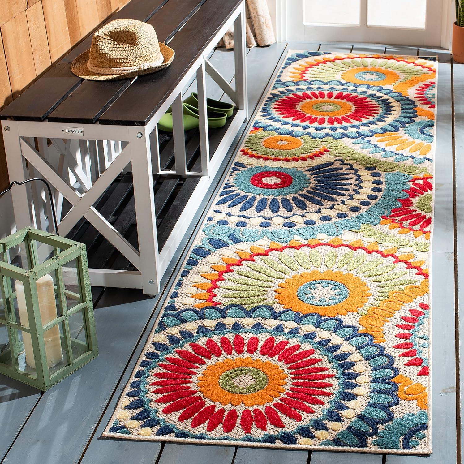 image:imageSAFAVIEH Washable Rug Outdoor Cabana Collection 8 x 10 Grey amp Ivory NonShedding amp Easy to Clean Ideal for Patio Backyard Mudroom CBN382FBlueIvory