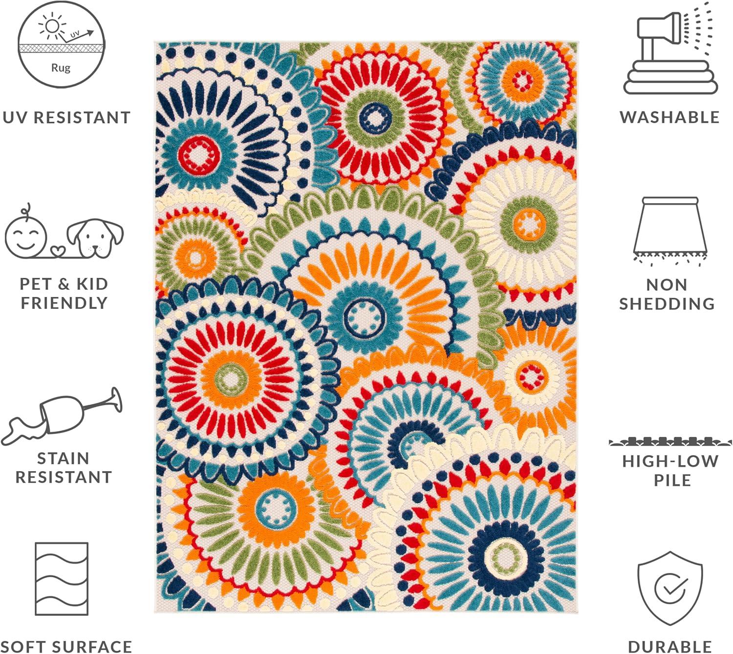 image:imageSAFAVIEH Washable Rug Outdoor Cabana Collection 8 x 10 Grey amp Ivory NonShedding amp Easy to Clean Ideal for Patio Backyard Mudroom CBN382FBlueIvory