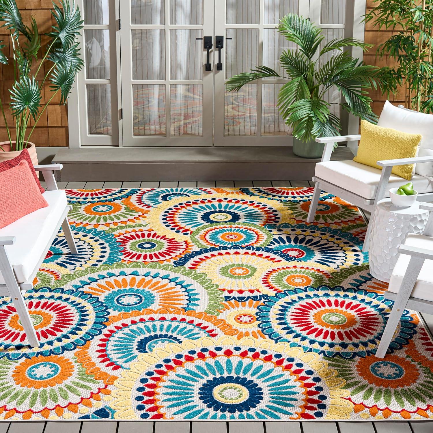 image:imageSAFAVIEH Washable Rug Outdoor Cabana Collection 8 x 10 Grey amp Ivory NonShedding amp Easy to Clean Ideal for Patio Backyard Mudroom CBN382FBlueIvory