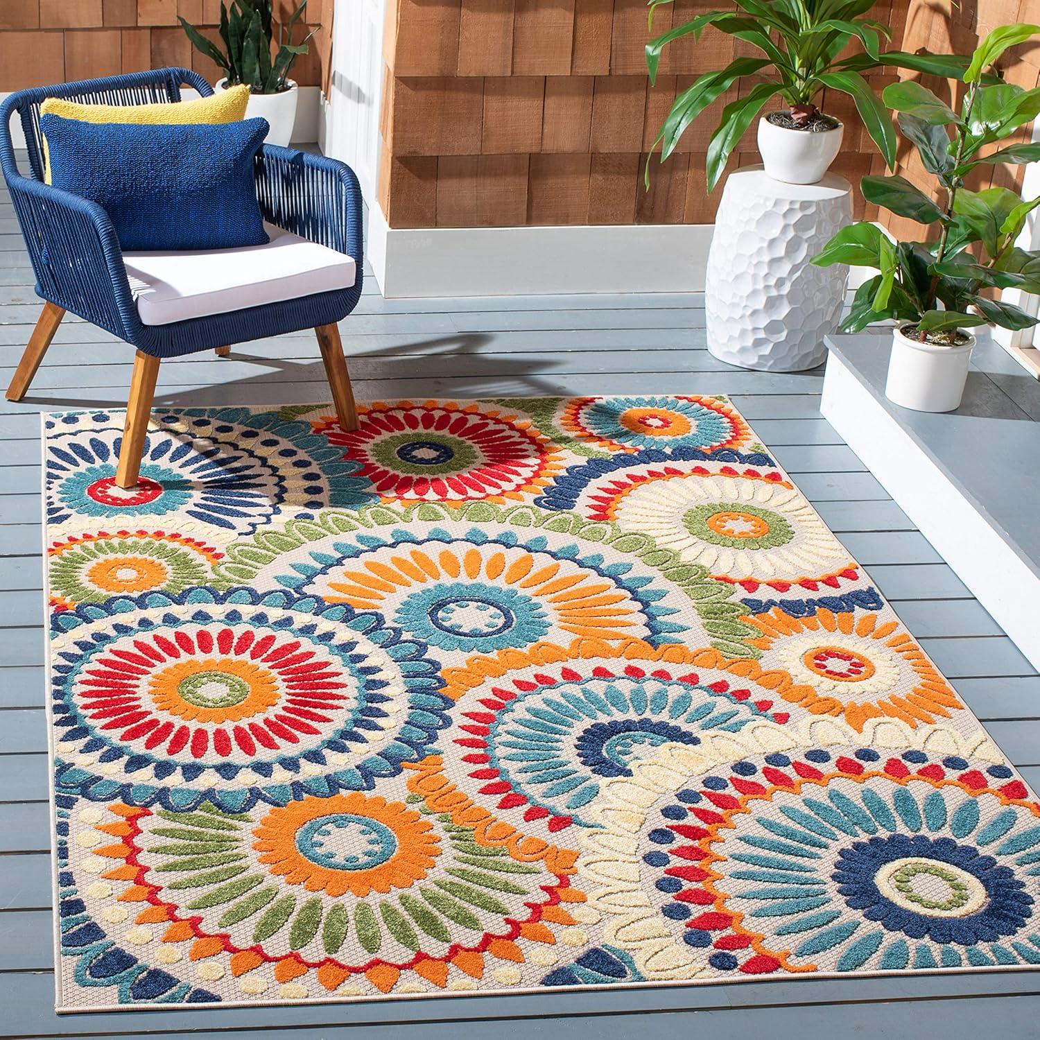 image:imageSAFAVIEH Washable Rug Outdoor Cabana Collection 8 x 10 Grey amp Ivory NonShedding amp Easy to Clean Ideal for Patio Backyard Mudroom CBN382FBlueIvory