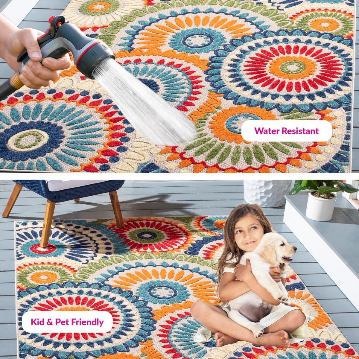 image:imageSAFAVIEH Washable Rug Outdoor Cabana Collection 8 x 10 Grey amp Ivory NonShedding amp Easy to Clean Ideal for Patio Backyard Mudroom CBN382FBlueIvory