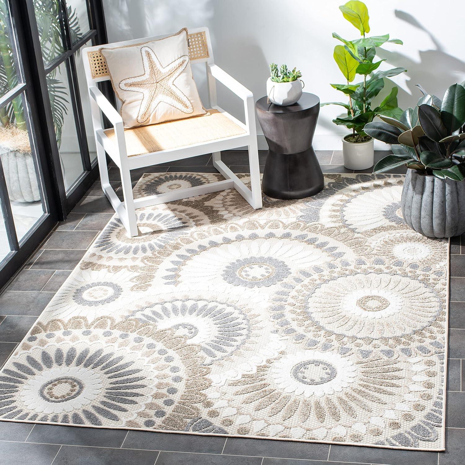 image:imageSAFAVIEH Washable Rug Outdoor Cabana Collection 8 x 10 Grey amp Ivory NonShedding amp Easy to Clean Ideal for Patio Backyard Mudroom CBN382FGreyIvory