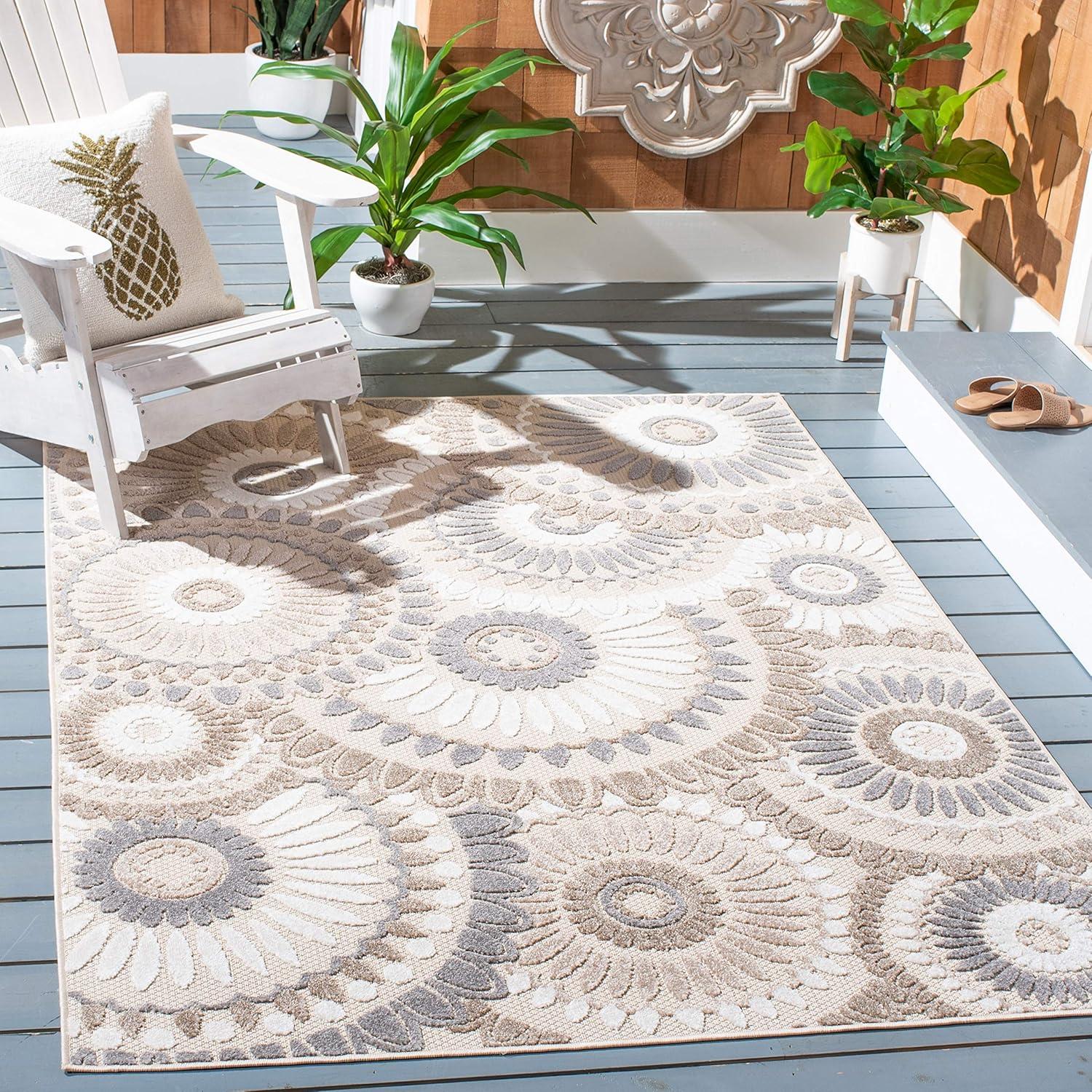 image:imageSAFAVIEH Washable Rug Outdoor Cabana Collection 8 x 10 Grey amp Ivory NonShedding amp Easy to Clean Ideal for Patio Backyard Mudroom CBN382FGreyIvory