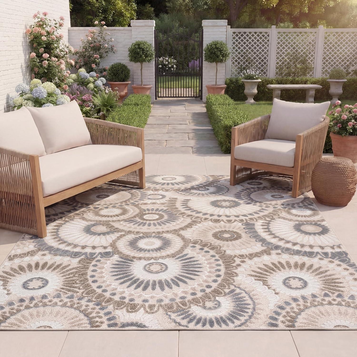 image:imageSAFAVIEH Washable Rug Outdoor Cabana Collection 8 x 10 Grey amp Ivory NonShedding amp Easy to Clean Ideal for Patio Backyard Mudroom CBN382FGreyIvory
