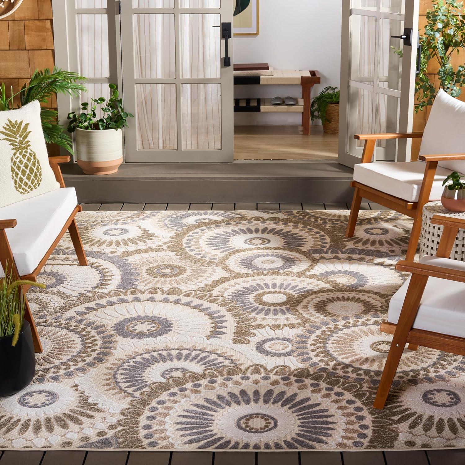 image:imageSAFAVIEH Washable Rug Outdoor Cabana Collection 8 x 10 Grey amp Ivory NonShedding amp Easy to Clean Ideal for Patio Backyard Mudroom CBN382FGreyIvory